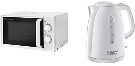 Russell Hobbs Textures 17 Litre White Manual Microwave, RHM1725 & 21270 Textures Plastic Kettle, 1.7 Litre, 3000 W, White