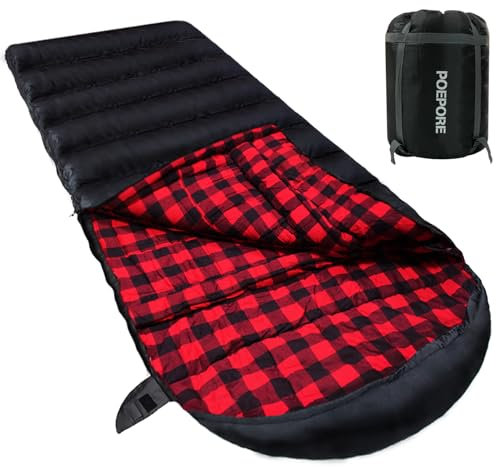 Poepore Schlafsack Outdoor Winter für Erwachsene Extra Breit 3-4 Jahreszeiten XXL Schlafsäcke Warmer Baumwolle Flanell Deckenschlafsack beim Camping Wandern Abenteuern 230 * 100CM Rot