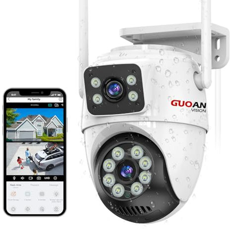 Security Camera Outdoor, 6MP Dual Lens CCTV Camera,IP66 Waterproof PTZ Home Security Outdoor Camera, 2.4G WiFi Wired Camera Auto Tracking,Motion Detection,Color Night Vision, 2 Ways Talk, SD/Cloud