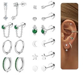 JeweBella 10 Paar Hypoallergen Ohrringe Gold/Silber für Damen Mädchen Medizinische Ohrstecker Chirurgenstahl Helix Piercing Ohr Zirkonia Knorpel Creolen Hängend Ohrringe Set für Mehrere Ohrlöcher