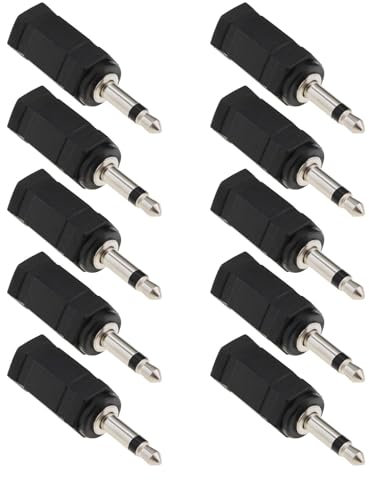 ECSiNG 10 Pièces Adaptateur Mono vers stéréo 3.5mm Prise Casque Femelle vers Mâle 2en1 pour Casques de Téléphone Portable, Casques Dinateur (Noir)