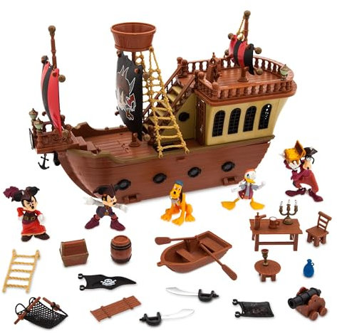 Disney Store Official Mickey Mouse Pirates of the Caribbean Ship Toy Playset, Kids Set Includes Mickey, Minnie, Donald, Pluto & Goofy Figures, Ship, Flag and More