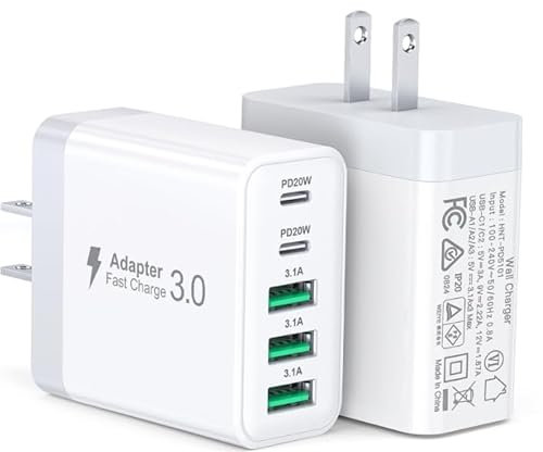 USB C Charger Block, [2-Pack] 50W 5-Port USB C Wall Charger Type C Fast Charging Blocks Cube, Multiple Ports PD Power Adapter QC Wall Plug for iPhone 17 16 15 14 13 Pro Max Galaxy Tablet