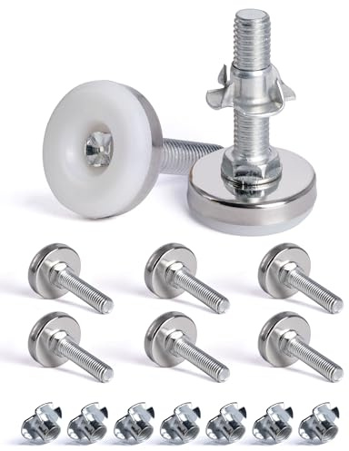 SPDYCESS 8 Stück M10 X 35MM Verstellfüsse Möbelfüße | Verstellbare Runde Nivellierfüße, Planierenfüße mit 8 Stück 4-zackigen Nutensteinen, für Schrank Schreibtisch Bett Beine