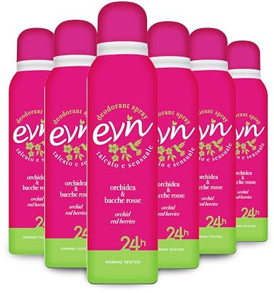 EVIN | Deodorante Donna Spray Orchidea e Bacche Rosse, Profumo Talcato e Sensuale, Formula Attiva per 24h, 6x150ml