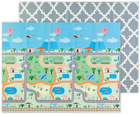 MOLTO | XXL Wende-Spielmatte 150x200 cm – leichtes Gusy-Design und Kinderdruck – Rutschfester, Faltbarer und gepolsterter Babyteppich – ab 0 Monaten