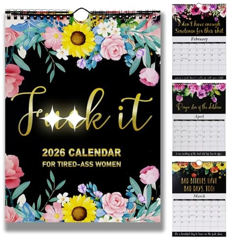 Tired-Ass Frauenkalender zum Aufhängen an der Wand, 2026, 30 x 22 cm, lustiger Monatskalender, Gag-Geschenk für Frauen, Heimbüro, Hängekalender