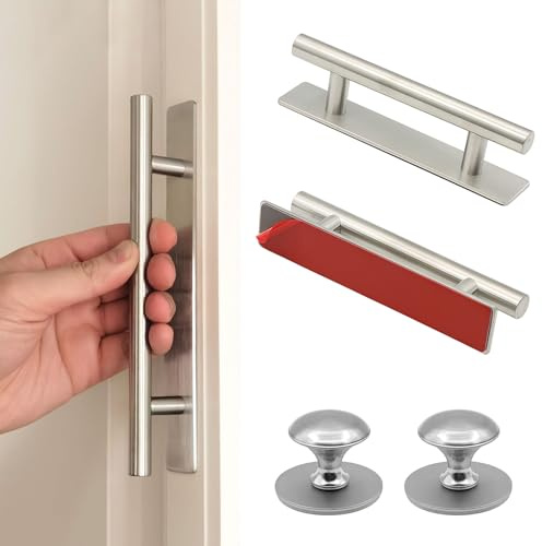Generisch 2 Stück Selbstklebende Edelstahl Schrank Griffe, Ohne Bohren, Tür- & Schubladengriffe für Schrank, Schiebetür, Küche & Balkontür, 128mm, Silber(2 Stück Schubladenknöpfe Selbstklebende)