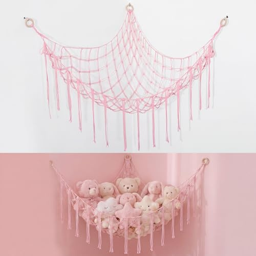 Toy Hammock for Stuffed Animals, 41*41*59 Toy Storage Net, Pink
