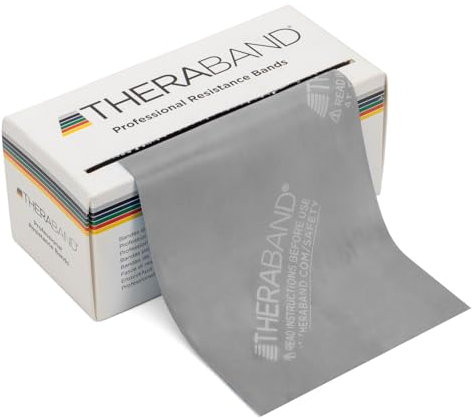 TheraBand Widerstandsbänder, 6 Yard Rolle, professionelles Latex-Gummiband für Oberkörper, Unterkörper und Rumpfübungen, Physiotherapie, Pilates, Heimtraining und Reha, Silber, super schwer