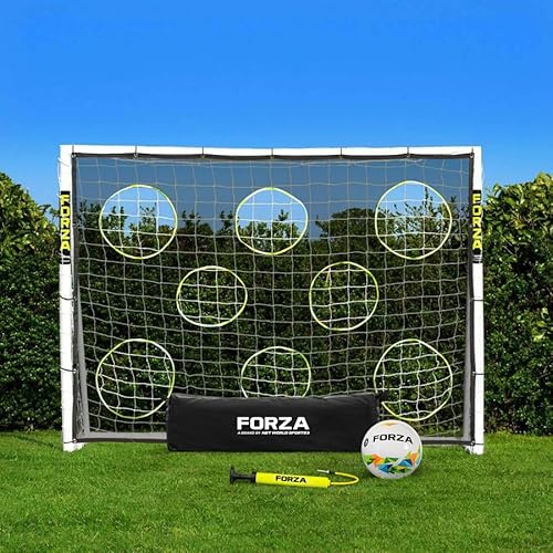 FORZA 2,4 m x 1,8 m Fußballtor | Auf die Plätze, fertig, Tor! | Allwetter-Fußballtor aus robustem uPVC – Zielfolie, Fußball und Tragetasche optional