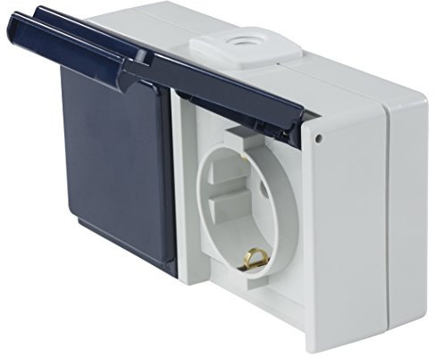 as - Schwabe 2-Fach Steckdose waagerecht - Aufputzsteckdose -Klappdeckel - Feuchtraumsteckdose - UV-beständig - Anschluss Leitungen bis max. 2,5mm² - 230V/10A - IP54 - grau - Made in Germany, 62463