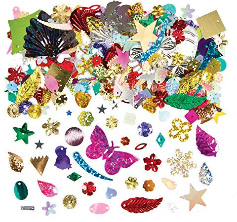 Baker Ross Surtido de lentejuelas que los niños pueden usar para decorar y personalizar collages, disfraces y álbumes de recortes (tarro de 80 g)