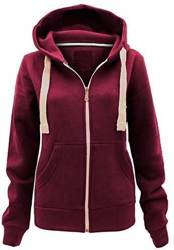 Parsa Fashions Ladies Plain Zip Up Hoodie Womens Fleece Hooded Top Long Sleeves Front Pockets Soft Stretchable Comfortable (Wine/L UK-12)
