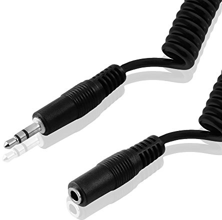 BestPlug 3 Meter Audio Stereo Kabel Verlängerung mit Spirale Aux in Out, 3,5mm Klinke Stecker männlich auf 3,5mm Klinke Buchse Kupplung weiblich, Schwarz