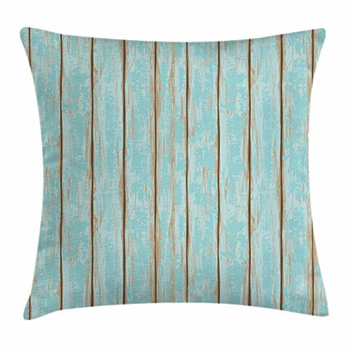 Lunarable Kissenbezug mit Holzdruck, altmodisch, verwittert, rustikale Planken, Sommer, Landhaus, Strand, Küstenmotiv, dekorativ, quadratisch, 40,6 x 40,6 cm, Blau
