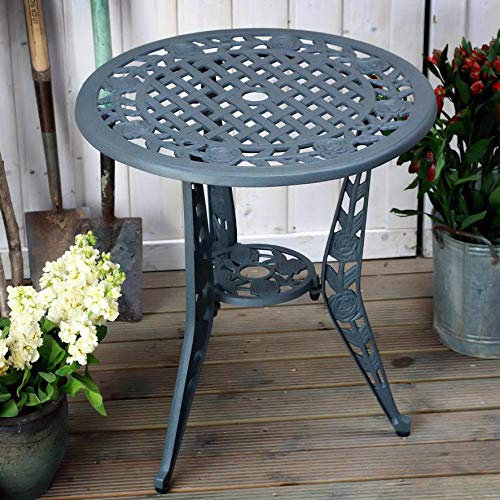 Lazy Susan - Rose Bistrotisch mit 2 Stühlen | Rundes Gartenmöbel Set aus Metall | Schiefergrau | Kate Stühle | 3 Jahre Garantie