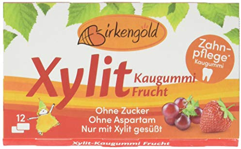 Birkengold Xylit Kaugummi Frucht, 8er Pack | Zahnpflege-Kaugummi | zuckerfrei | 70 % Xylit | vegan | ohne Titandioxid