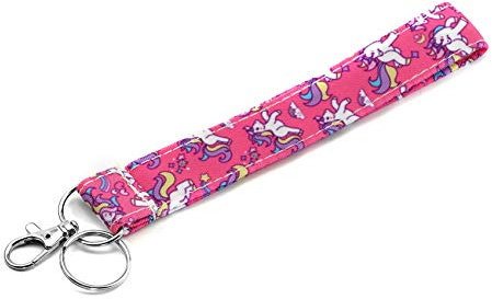 Einhorn-Schlüsselband mit Schlüsselband, niedliches Schlüsselband, niedliches Schlüsselband, Ausweishalter, Baumwollstoff, Vorschul-Schlüsselband, Lehrergeschenk(Pink)