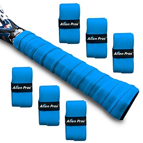 Alien Pros Tennis Griffband (6 Griffe) - Vorgeschnittenes Tennis Griffband für EIN trockenes Griffgefühl - Tennis Overgrip-Griffband Tennisschläger (6 Griffe, Blau)