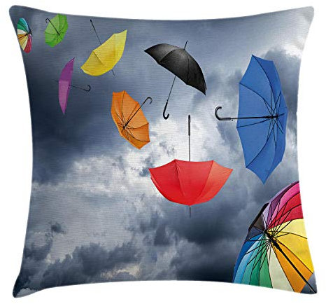 ABAKUHAUS Stoff Kissenbezug, Fliegen Regenschirme Wolken, Digitaldruck Wasser Resistent Farbfest mit Reißverluß und Waschbarer Kissenhülle, 40 x 40 cm, Grau und Weiß