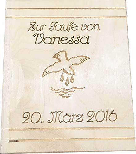Holzspardose in Buchform, Spardose Buch in Holz, Holzspardose zur Taufe personalisiert, (Spardose Taufe)