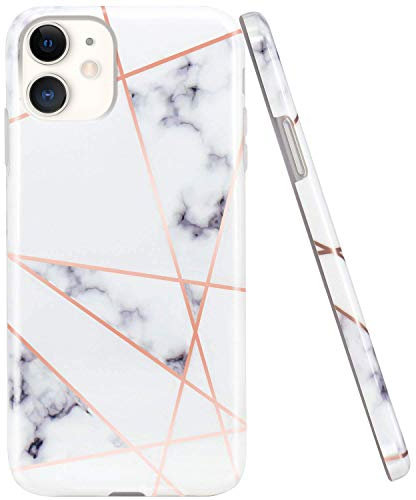 Jaholan Coque iPhone 11 Coque TPU Gel Housse Etui Protection Ultra Fine Mince Léger Case Souple Coque pour iPhone 11 6.1 Pouce - Marbre Design White Rose Gold