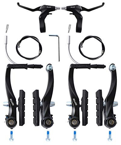 RUJOI Fahrradbremsensatz V-Typ,110mm V-Brake Bremssattel,70mm Fahrradbremsbelagsatz,Aluminium Fahrradbremshebel,F/R Bremsgehäuse und Kabel,Bremsen V-Typ Ersatzset für MTB,Rennrad,BMX,E-Bike