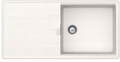 SCHOCK hochwertige Küchenspüle 100 x 50 cm Tia D-100L Polaris - CRISTADUR weiße Spüle mit Abtropffläche ab 60 cm Unterschrank-Breite