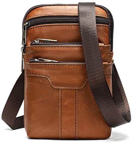 Handy Gürteltasche Leder Braun, Handy Schultertasche Leder Braun, 6.5 Klein Herren Leder Umhängetasche Handytasche Telefon Hüfttasche Beutel Bügel Schultertaschen Hüfttasche Holster Geldbörse Tasche