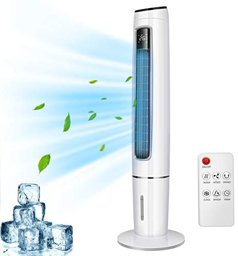 OZEANOS 4in1 Tragbare Mobile Klimalage Wasserkühlventilator Tower Klimagerät Ventilator/Luftkühler/Luftbefeuchter/, mit Fernbedienung, 3,5L Wassertank, 65 W,OT-EC-65 (3.5l)
