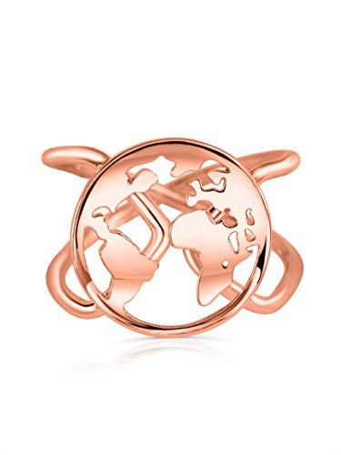VIASOUL® Ring Weltkarte I Weltkugel I Größenverstellbar I Ringe für Damen I Mit 585er Gold überzogen I Der Original Welt Ring (Rose)