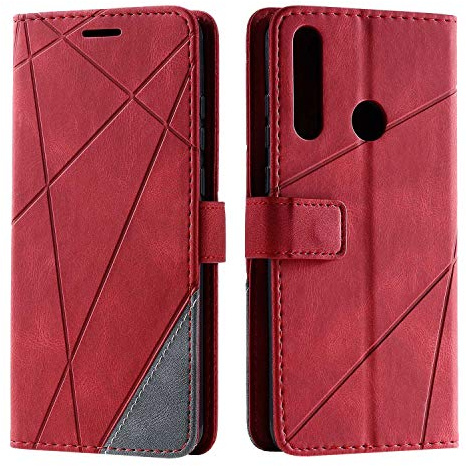 SONWO Hülle für Huawei Y6P, Premium Leder PU Handyhülle Flip Case Wallet Silikon Bumper Schutzhülle Klapphülle für Huawei Y6P, Rot