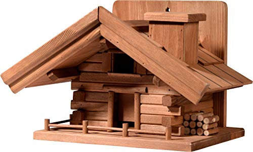 dobar® Green Label 98732FSCe Design Vogelfutterhaus St. Moritz - Vogelhaus im Hüttendesign - Vogelvilla aus Massivholz - Vogelfutterstation inklusive Kette zum Hängen - 37 x 37 x 26 cm - Braun