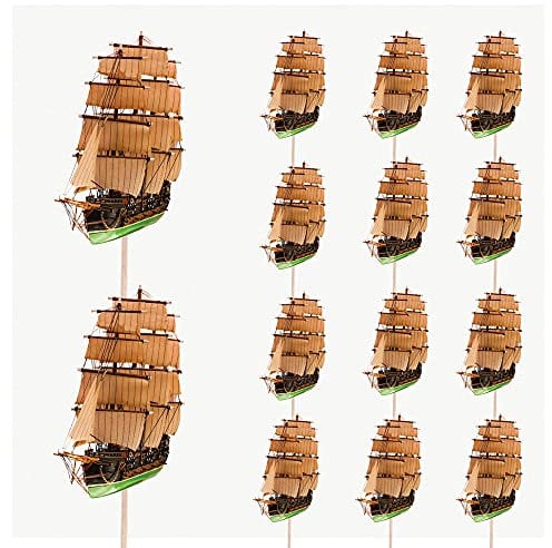 AK Giftshop Ship Boat Birthday Party Food Cupcakes Picks Decorations Toppers (Pack of 14)
