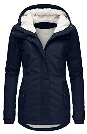 Zhiyao Damen Winterparka Kunstfell Mantel Jacke Teddyfell Gefüttert Winterjacke Dicker Warm Outdoorjacke mit Kapuze Winddicht, Marine, M