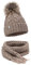 ELIMELI® Winter Mütze Schal Set Damenmütze mit Fell-Bommel Fleece Innenfutter - 2-teilig Damen Winterset - Wintermütze und passender Schal Damenschal- Strickmütze gefüttert (Cappucino)