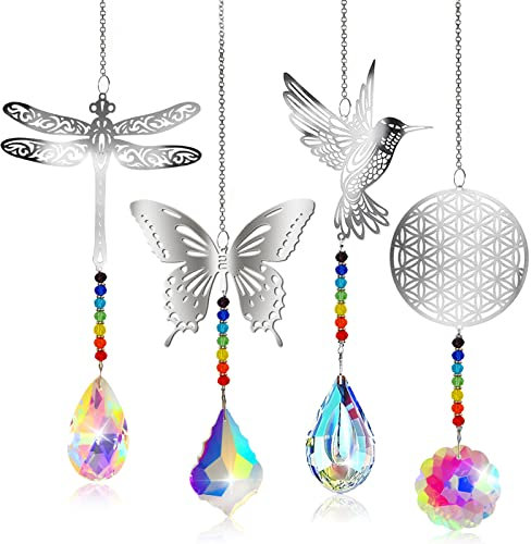 4 Stück Sonnenfänger Schmetterling, Kristalle Licht Deko Anhänger, Schmetterling Kristall Anhänger Deko, Kristall Glas Prisma Anhänger, Bunte Kristalle Deko Anhänger, für Zimmer Garten Dekoration