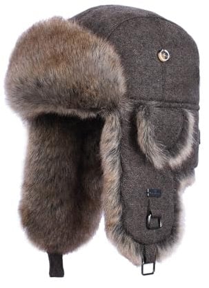 Alkaidstar Unisex Fliegermütze Rib Wolle Bomber Aviator Pilot Hat Faux Fellmütze Winter Russische Mütze Herren Bomber Hut Fliegermütze Erwachsenen Wintermütze Ohrenschützer