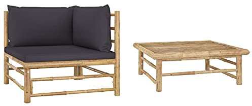 Susany Gartenmöbel 2-TLG.Möbel-Set Garten-Lounge-Set mit Dunkelgrauen Kissen Lounge Sofa Tisch Beistelltisch Sitzgruppe Ecksofa Gartensofa Gartenset Sitzgarnitur Bambus