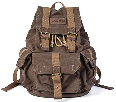 Gootium Rucksack aus Segeltuch – Vintage-Outdoor-Rucksack, Reise-Tagesrucksack, coffee, S, Rucksack Backpacks