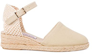 Pisamonas Espadrilles Mit Keilabsatz Für Mädchen Und Frauen Mit Schnalle Größe 35 Farbe Beige