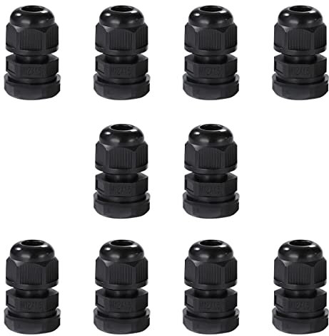 Meccion M12 Cable Gland 10 Pack IP68 Waterproof Nylon Cable Connectors with Locknut and Washer, Suitable for 3mm - 6.5mm Cables