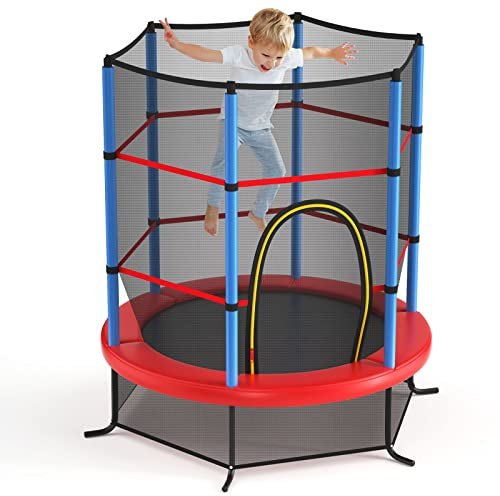 GOPLUS Trampoline Enfant Ø165cm, Cadre en Acier, Trampoline Extérieur et Intérieur avec Filet de Sécurité, Charge Dynamique 45KG et Statique 135KG, pour Enfants 3+ Ans, Bleu