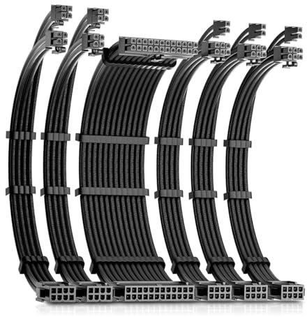 Okinos Dual 4+4 Pin EPS PSU Cables, Cable Extension PC, 16 AWG, 1x24 Pin ATX / 2X(4+4) Pin EPS / 3X(6+2) Pin PCI-E, PSU Extension Cable Kit, 30cm Length, Black