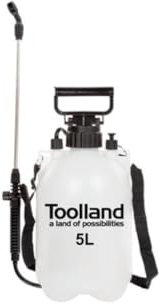 Toolland Drucksprüher, Lanze, einstellbare Düse, Skala, Tragegurt, 5 Liter, Pumpensystem, Weiß/Schwarz