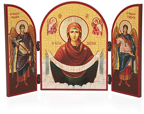 NKlaus Maria Schutz - Pokrova Triptychon Holz Ikone 25x16cm christlich 11089