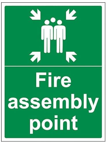V Safety Fire Assembly Point With Family Safety Sign, 300x400mm with Snap Frame
