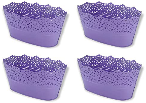 DARO DEKO Metall Blumentopf Schale lila 4 Stück 11 x 23cm mit Einsatz Über-Topf Pflanzgefäß Kräuter-Töpfe