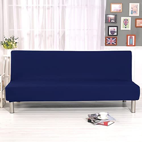 YancLife Sofabezug 3 sitzer Ohne Armlehne, Stretch sofahusse ohne armlehne sofaüberwurf, Sofahusse Stretch Bettcouch Schonbezug Einfarbig für Klappcouch ohne Armlehnen (Navy Blau)